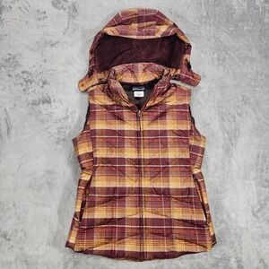 Patagonia Down With It Vest Womens Small Plaid Goose Down Hooded Fleece Lined